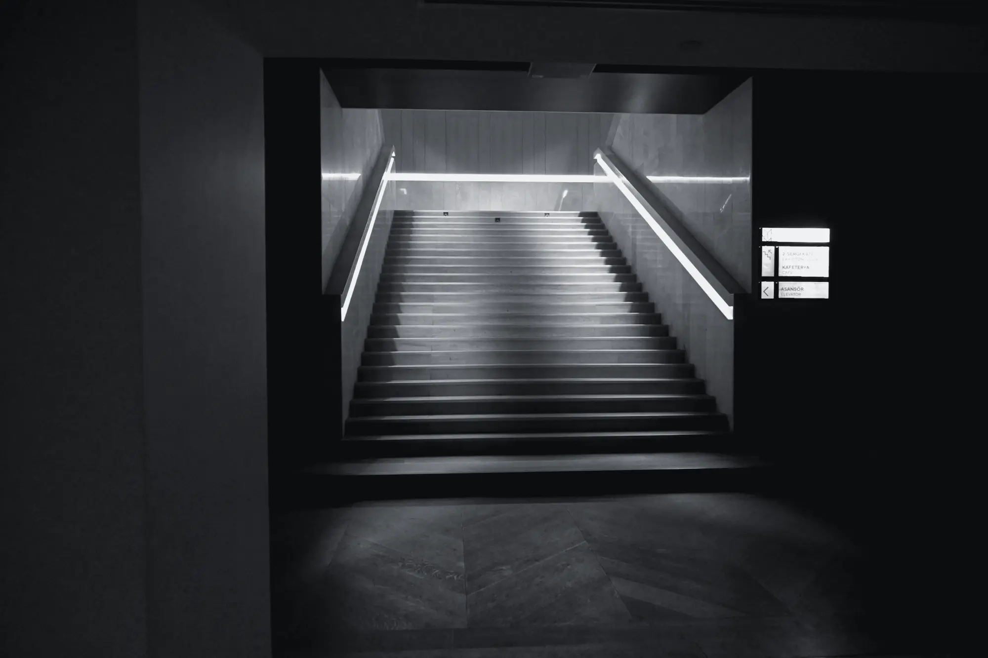 Wooden stairwell seen from below